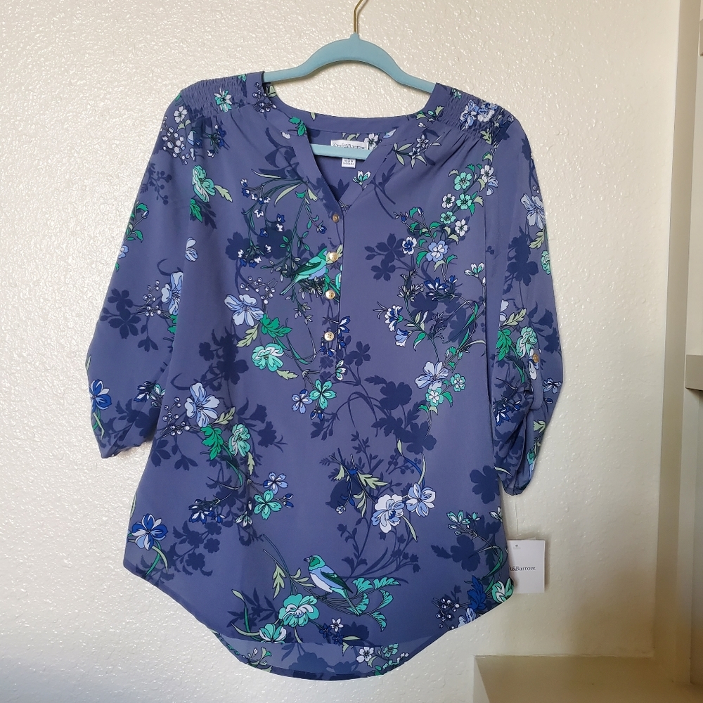 NWT Blue Floral Blouse 3/4 Sleeves